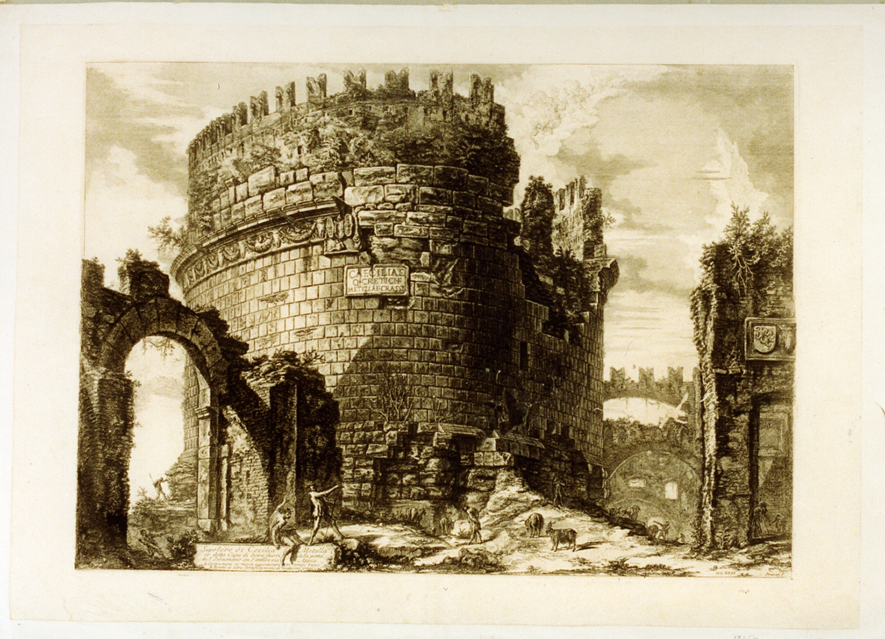 sepolcro di Cecilia Metella (stampa tagliata) di Piranesi Giovanni Battista (sec. XVIII)