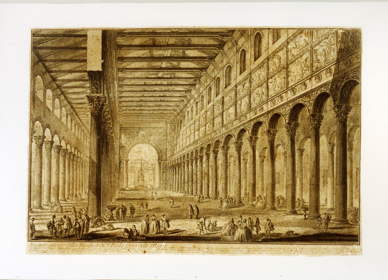 interno della chiesa di San Paolo fuori le mura (stampa) di Piranesi Giovanni Battista (sec. XVIII)
