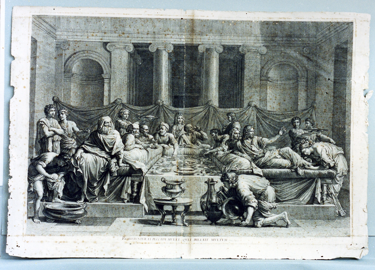 Santa Maria Maddalena unge i piedi di Cristo (stampa) di Pesne Jean (secc. XVII/ XVIII)