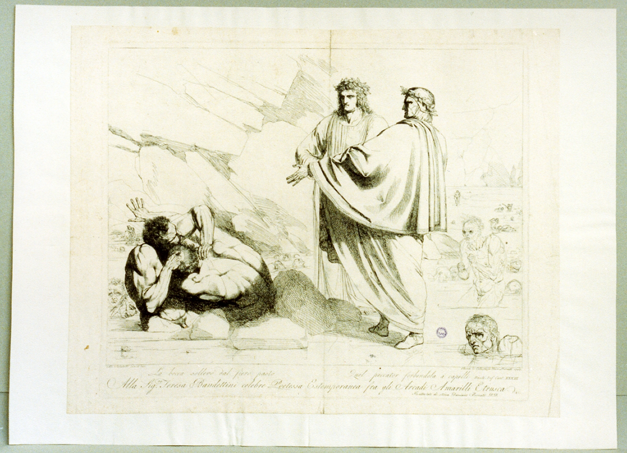 Dante con Virgilio incontrano il conte Ugolino (stampa tagliata) di Sabatelli Luigi (sec. XVIII)