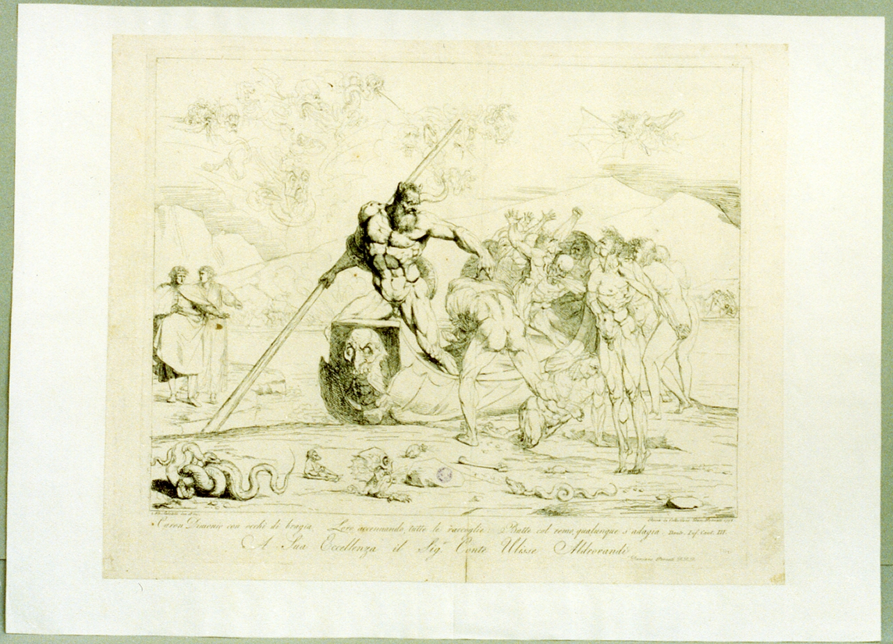 Caronte trasporta le anime (stampa tagliata) di Sabatelli Luigi (sec. XVIII)