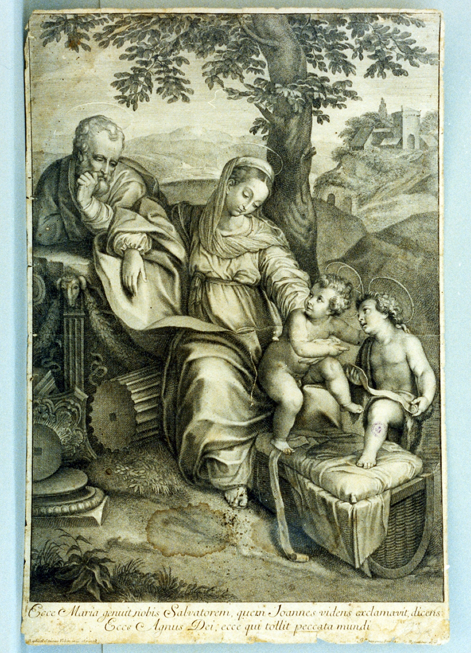 Sacra Famiglia con San Giovanni Battista bambino (stampa) - ambito italiano (secc. XVII/ XVIII)