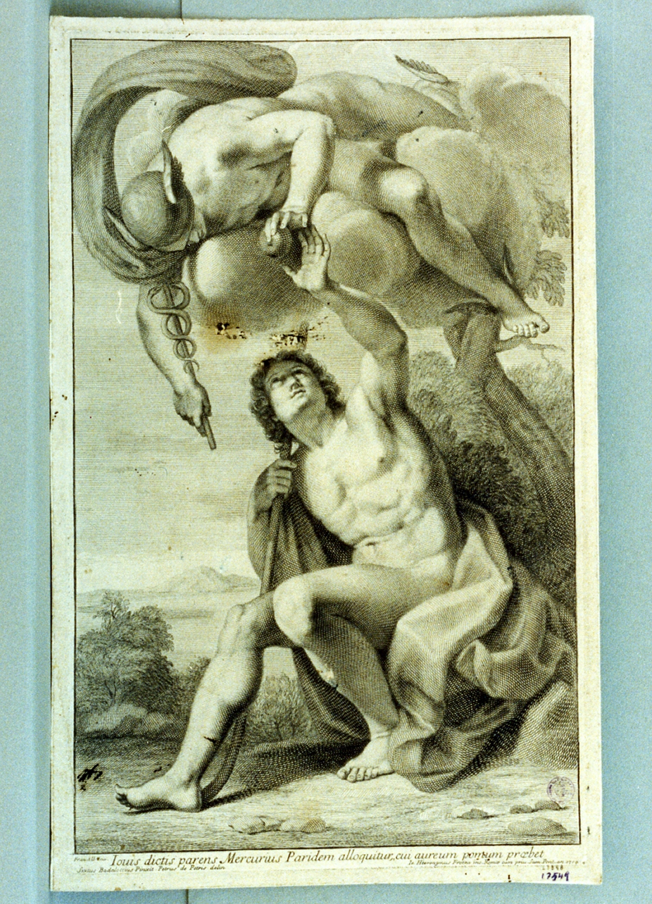 Mercurio consegna a Paride la mela d'oro (stampa tagliata) di De Pietri Pietro Antonio (sec. XVIII)