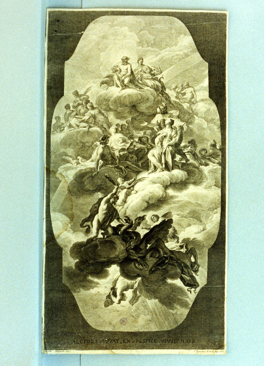 Ercole con gli dei dell'Olimpo (stampa) di Pignataro Carmine (sec. XVIII)