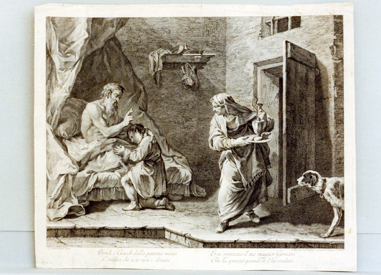 Isacco benedice Giacobbe (stampa tagliata) di Berardi Fabio (sec. XVIII)