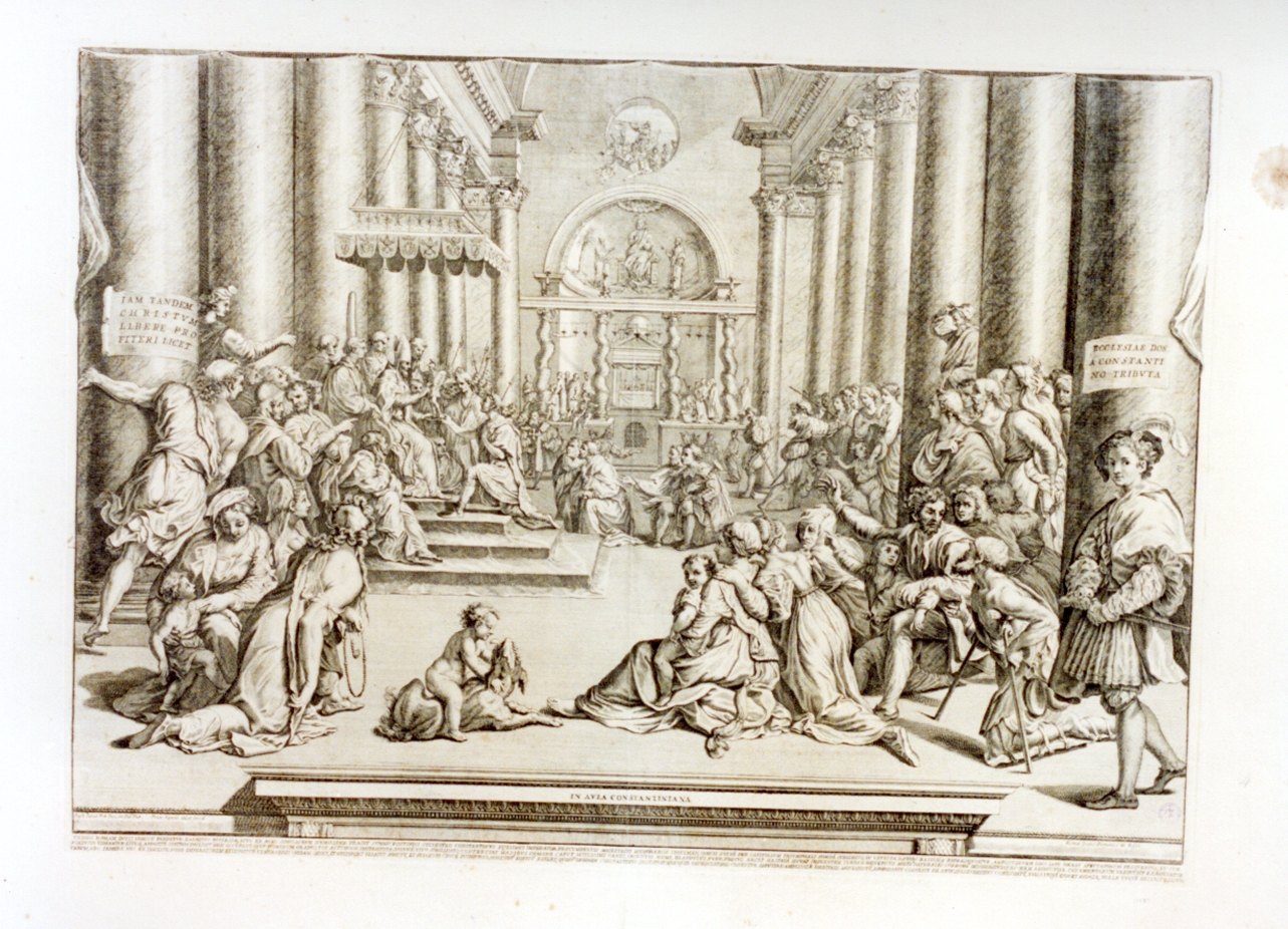 Costantino incontra papa Silvestro (stampa) di Aquila Francesco Faraone (secc. XVIII/ XIX)