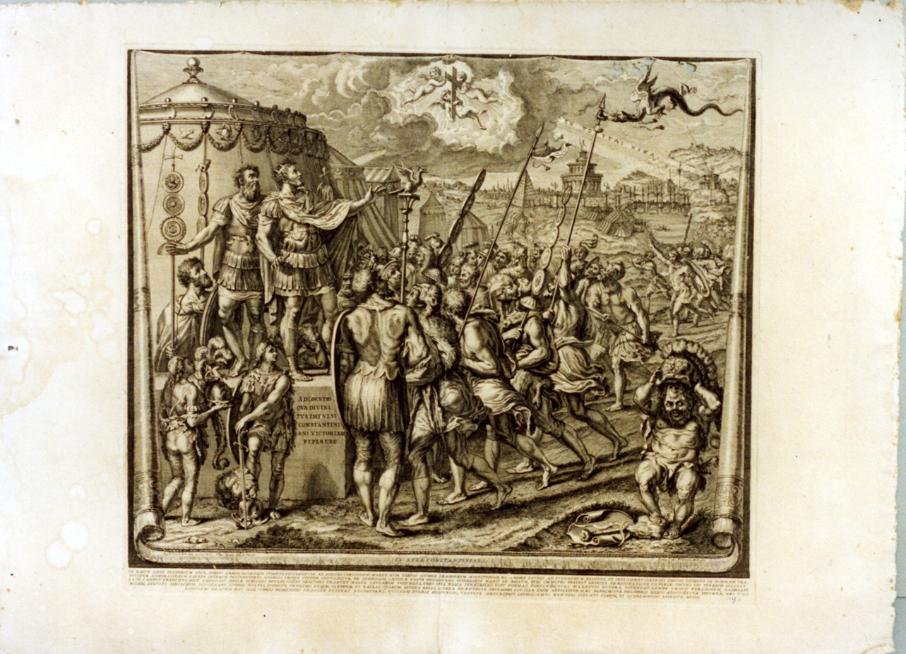 Costantino e le sue truppe (stampa) di Aquila Francesco Faraone (sec. XVIII)