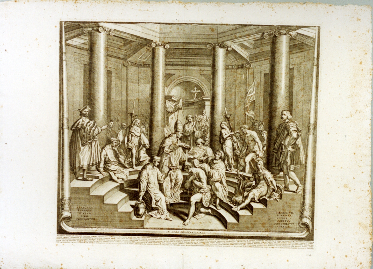 San Silvestro battezza l'imperatore Costantino (stampa) di Aquila Francesco Faraone (sec. XVIII)
