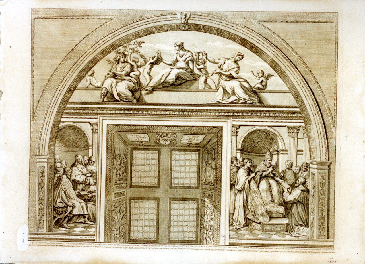 affresco di una parete della stanza della segnatura (stampa) di Aquila Francesco Faraone (sec. XVIII)