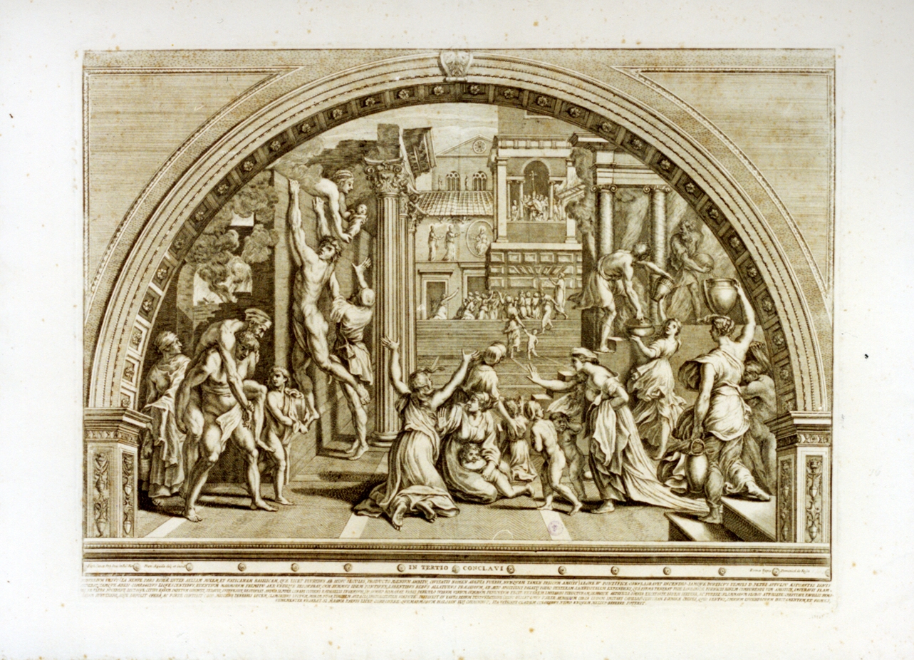 incendio del borgo (stampa) di Aquila Francesco Faraone (sec. XVIII)