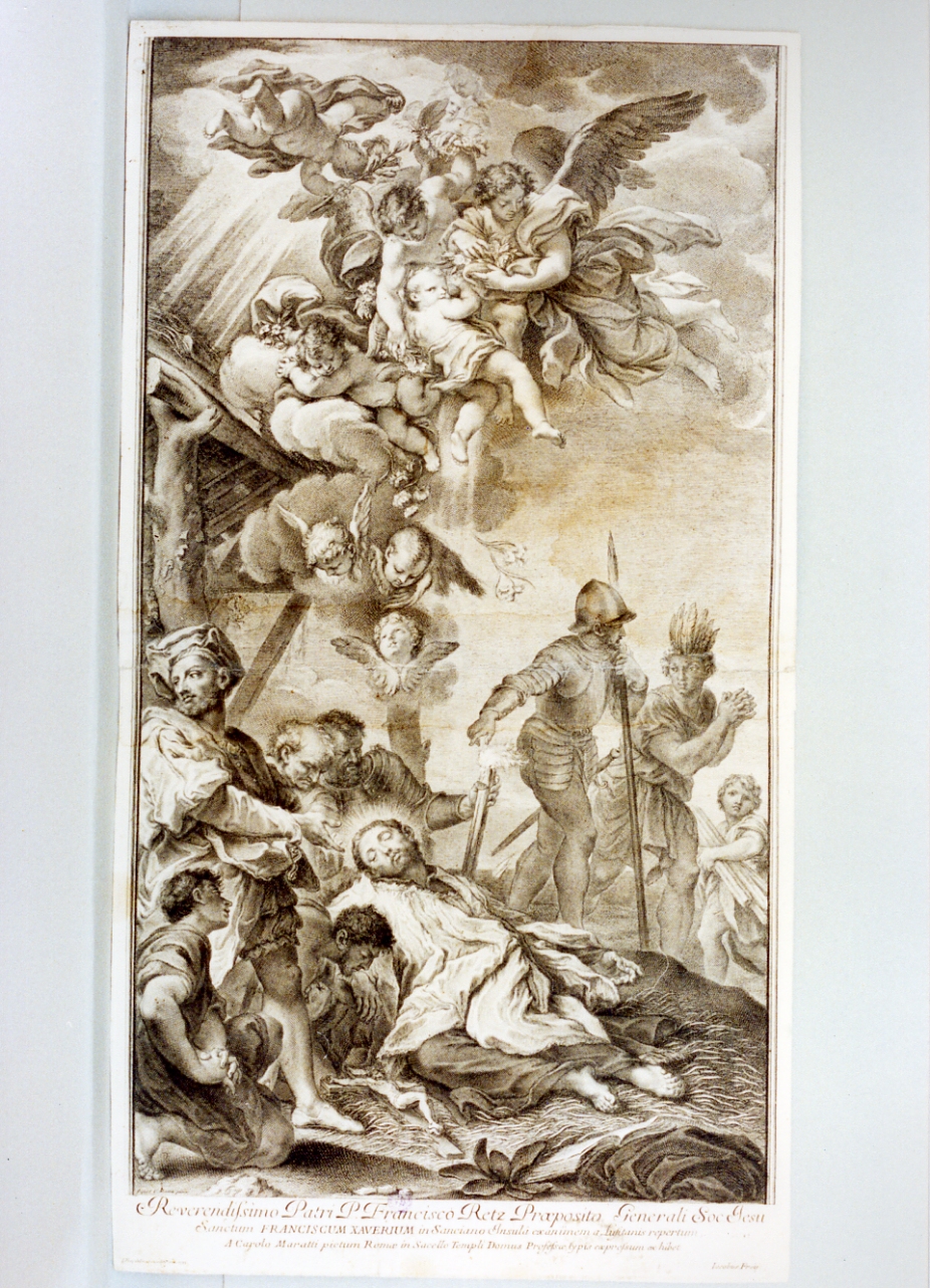 ritrovamento del corpo di San Francesco Saverio (stampa) di Frey Jakob (sec. XVIII)