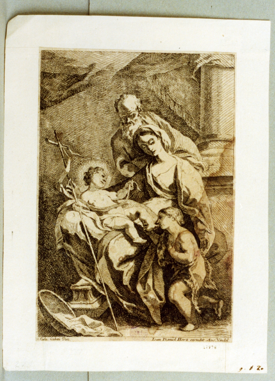 Sacra Famiglia con San Giovanni Battista bambino (stampa) - ambito italiano (sec. XVIII)
