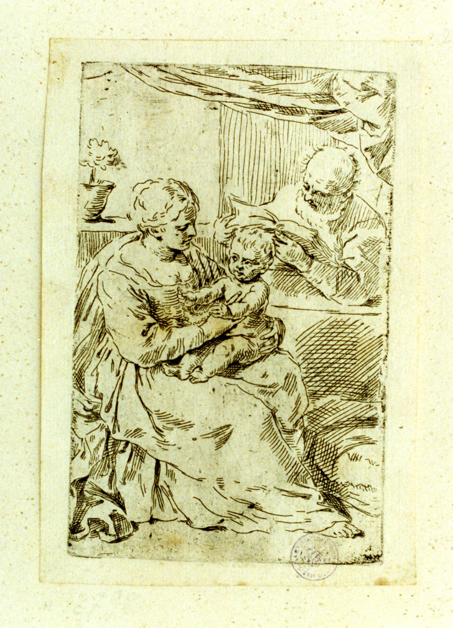 Sacra Famiglia (stampa tagliata) di Cantarini Simone detto Pesarese (sec. XVII)