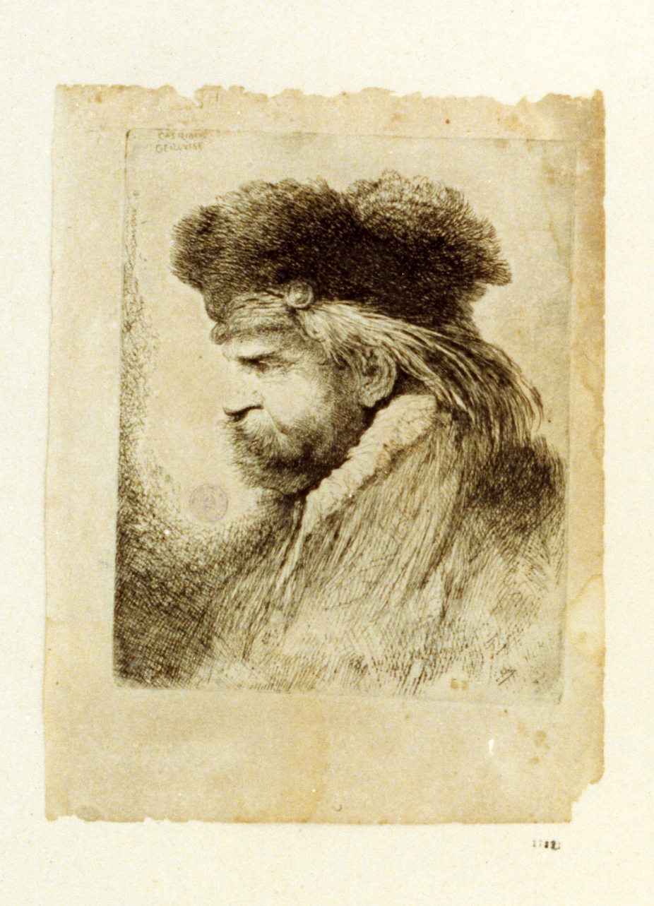 testa d'uomo di profilo (stampa tagliata) di Castiglione Giovanni Benedetto detto Grechetto (sec. XVII)