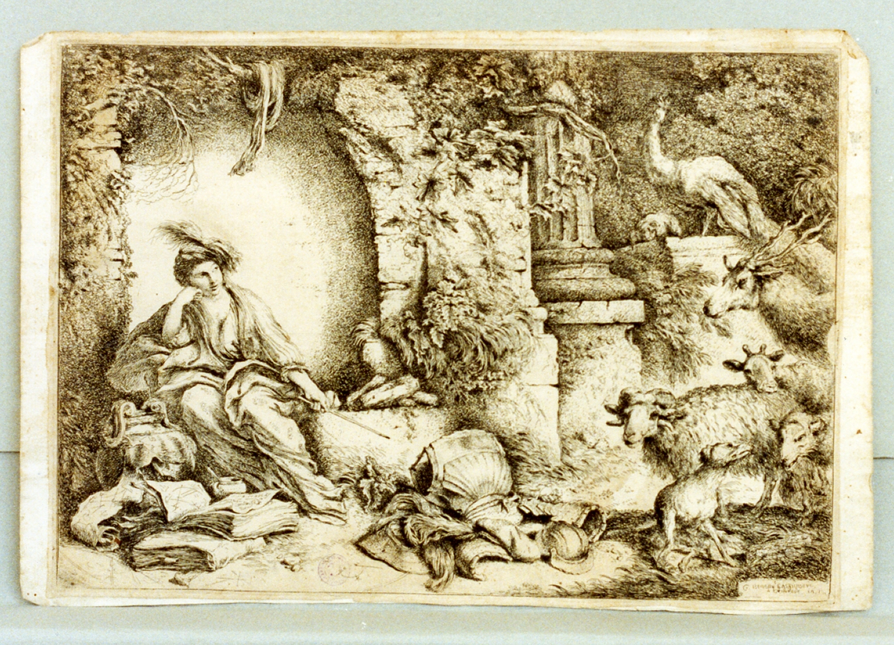 figura femminile (stampa tagliata) di Castiglione Giovanni Benedetto detto Grechetto (sec. XVII)