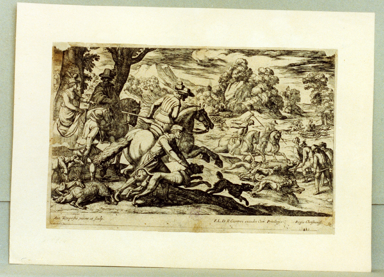 caccia al cinghiale (stampa) di Tempesta Antonio (secc. XVI/ XVII)