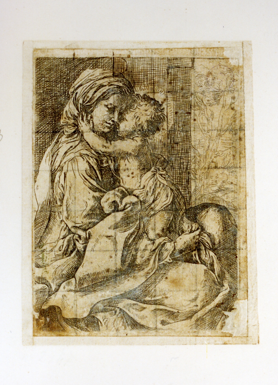 Madonna con Bambino (stampa) di Cantarini Simone detto Pesarese (sec. XVII)