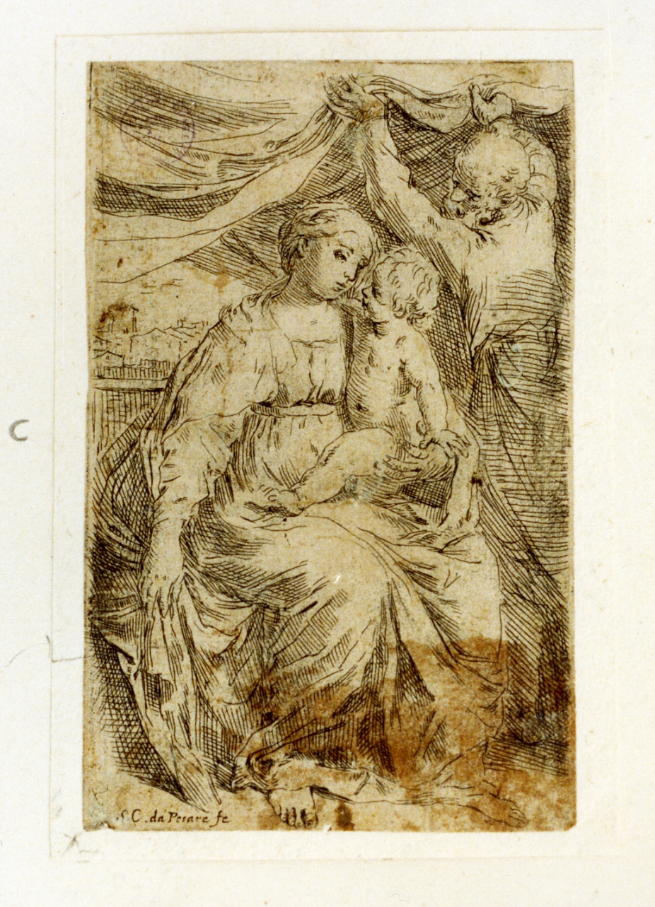 Sacra Famiglia (stampa) di Cantarini Simone detto Pesarese (sec. XVII)