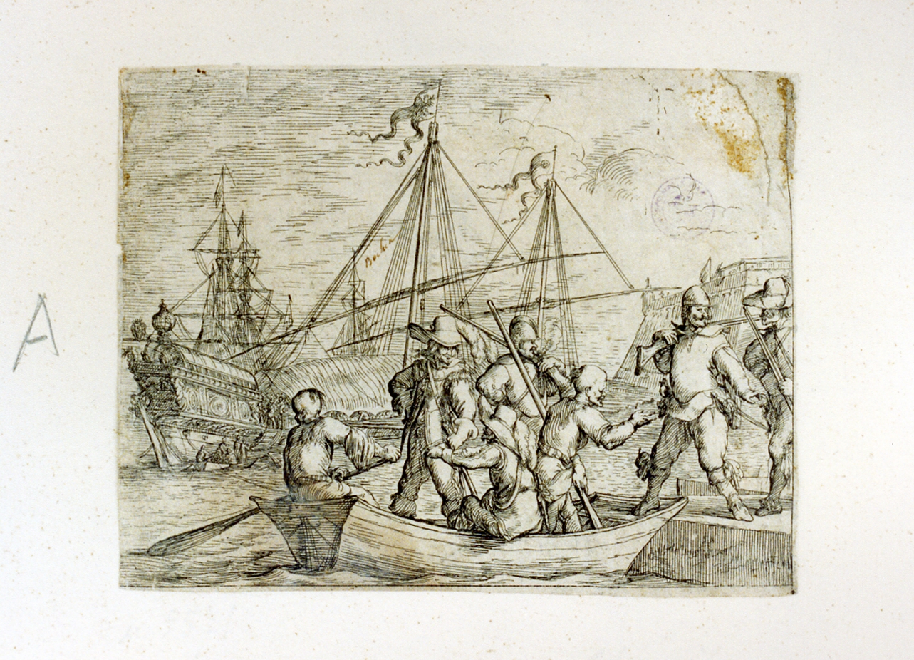 soldati su barche (stampa) di Baur Johann Wilhelm (sec. XVII)