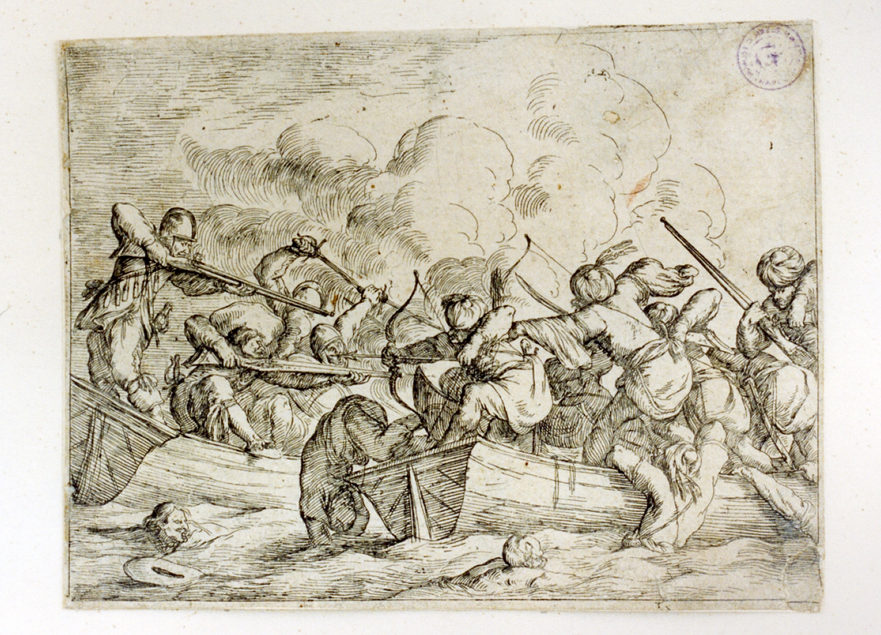 battaglia navale (stampa) di Baur Johann Wilhelm (sec. XVII)