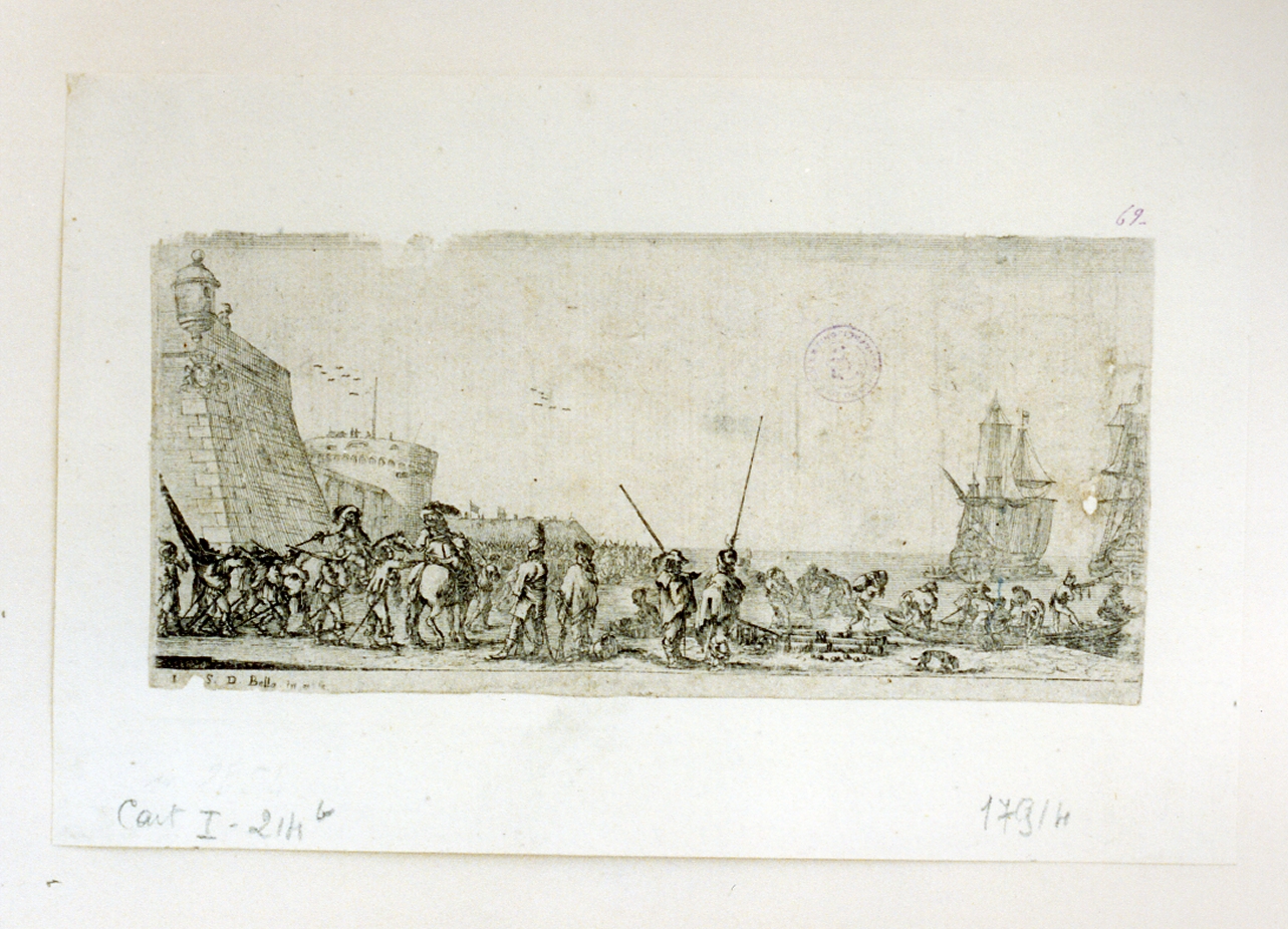 sbarco di truppe (stampa) di Della Bella Stefano (sec. XVII)