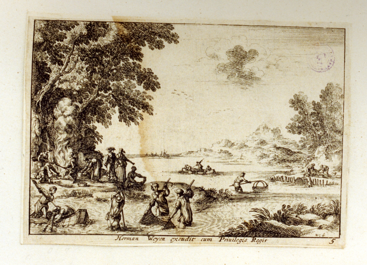 scena di pesca (stampa) di Cochin Nicolas (sec. XVII)