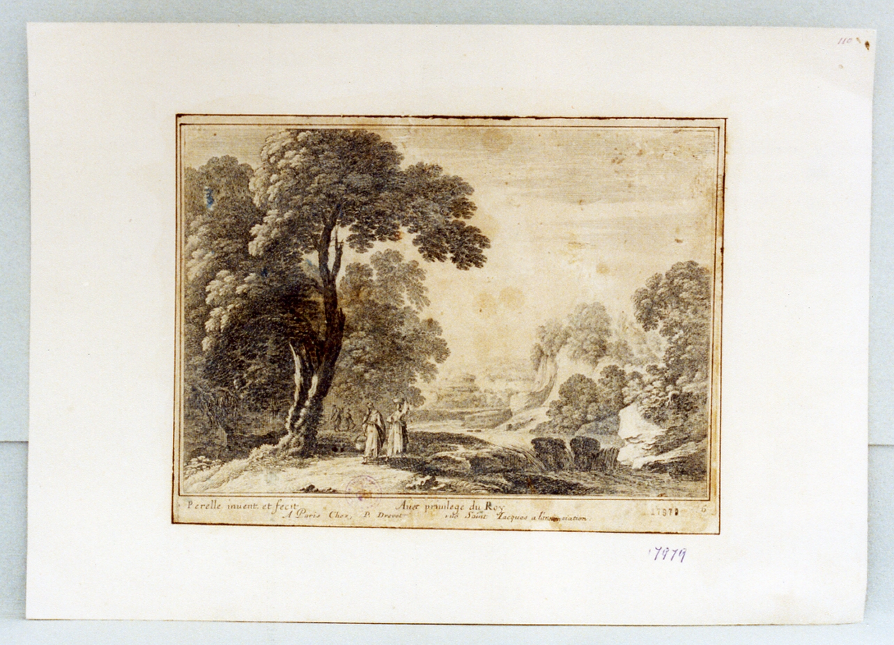 paesaggio fluviale (stampa) - ambito francese (sec. XVII)