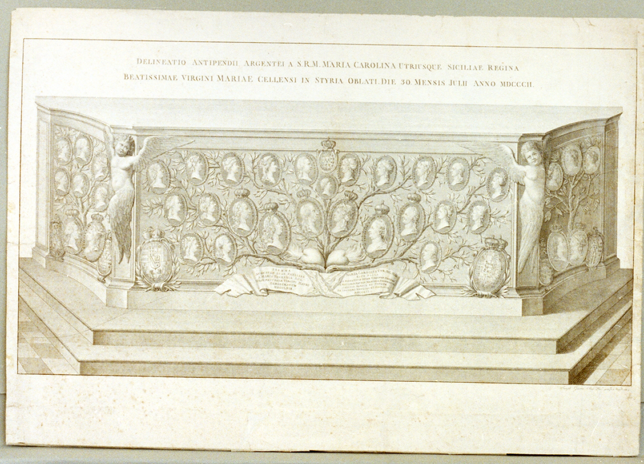 paliotto argenteo donato dalla regina Maria Carolina d'Austria alla beataVergine (stampa) di Guerra Giuseppe (sec. XIX)