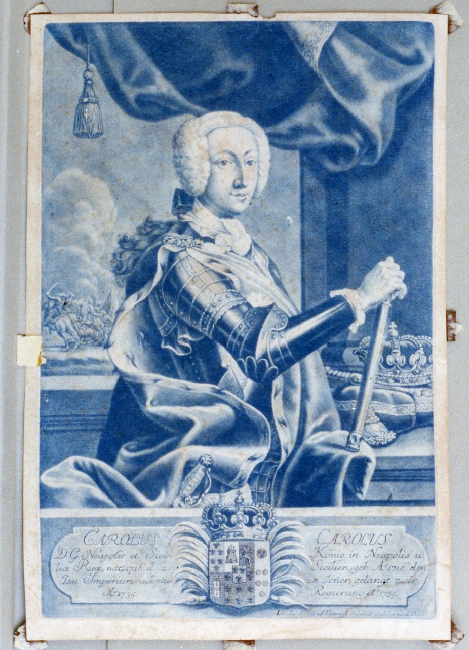 ritratto del re Carlo di Borbone (stampa a colori) di Haid Johann Jakob (sec. XVIII)