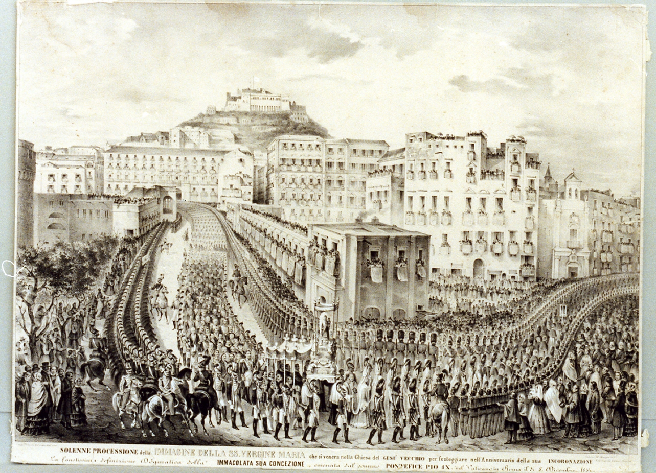 processione per l'Immacolata Concezione (stampa a colori) - ambito italiano (sec. XIX)