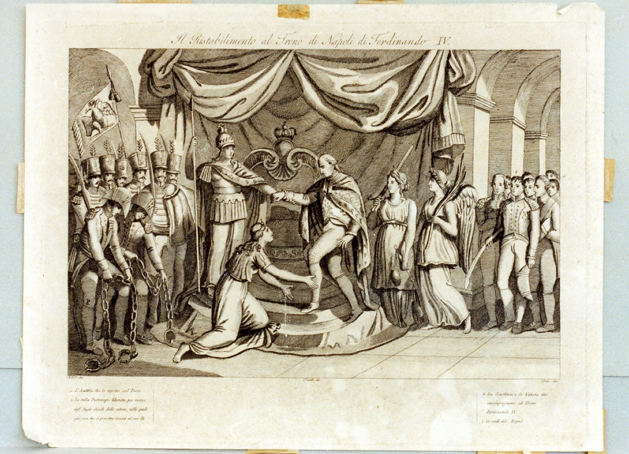 allegoria del ritorno al trono di Ferdinando IV (stampa) di Pinelli Bartolomeo (sec. XIX)