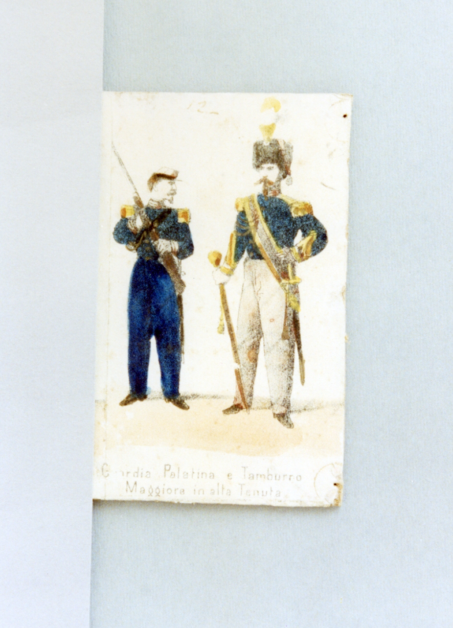 militari dell'esercito pontificio (stampa a colori) - ambito romano (sec. XIX)