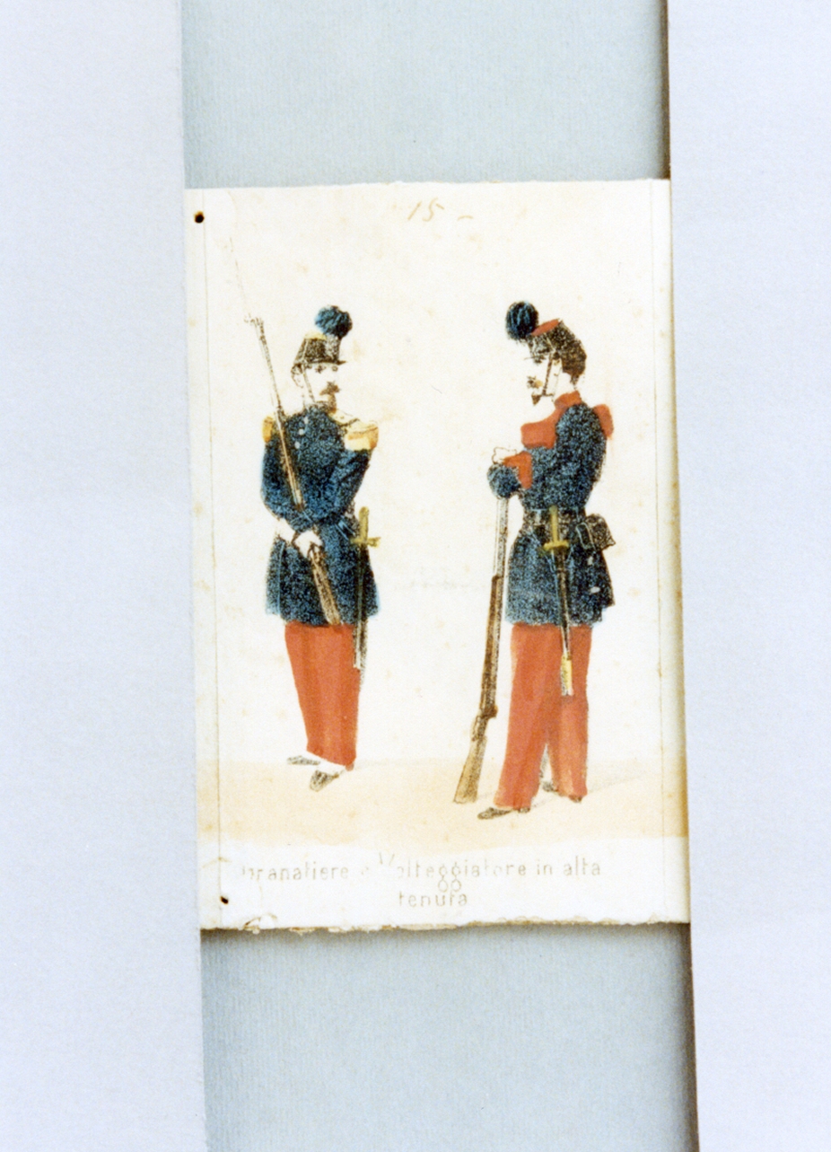 militari dell'esercito pontificio (stampa a colori) - ambito romano (sec. XIX)