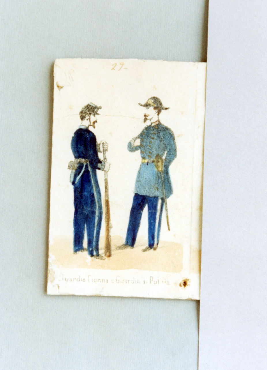 militari dell'esercito pontificio (stampa a colori) - ambito romano (sec. XIX)