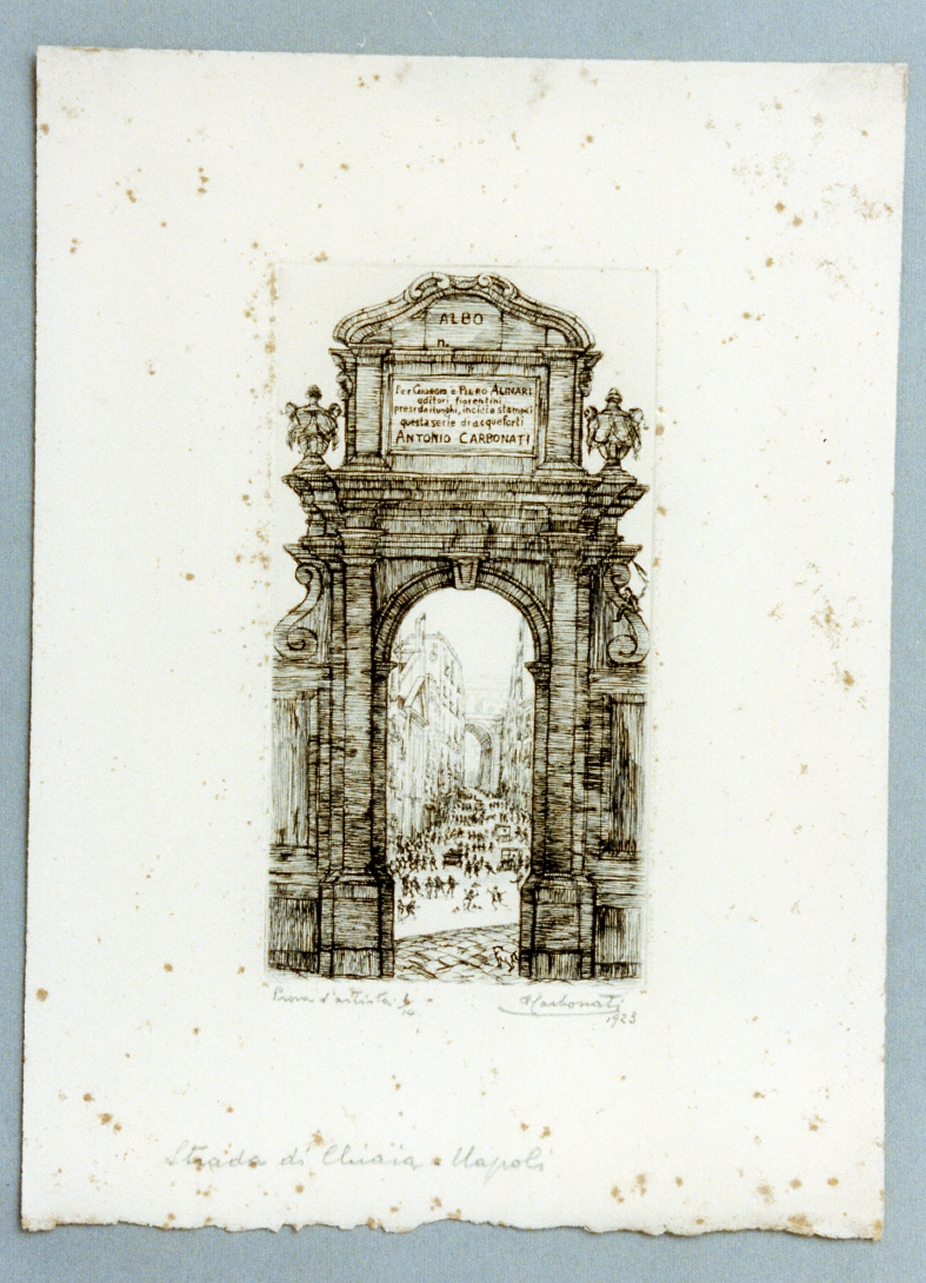 veduta della strada di Chiaia a Napoli (stampa) di Carbonati Antonio (sec. XX)