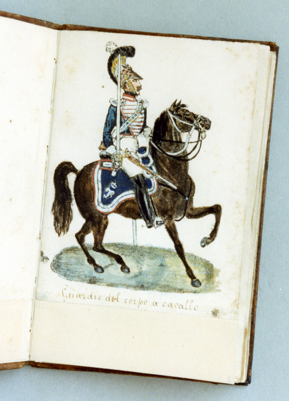 militare dell'esercito borbonico (stampa a colori) - ambito napoletano (sec. XIX)