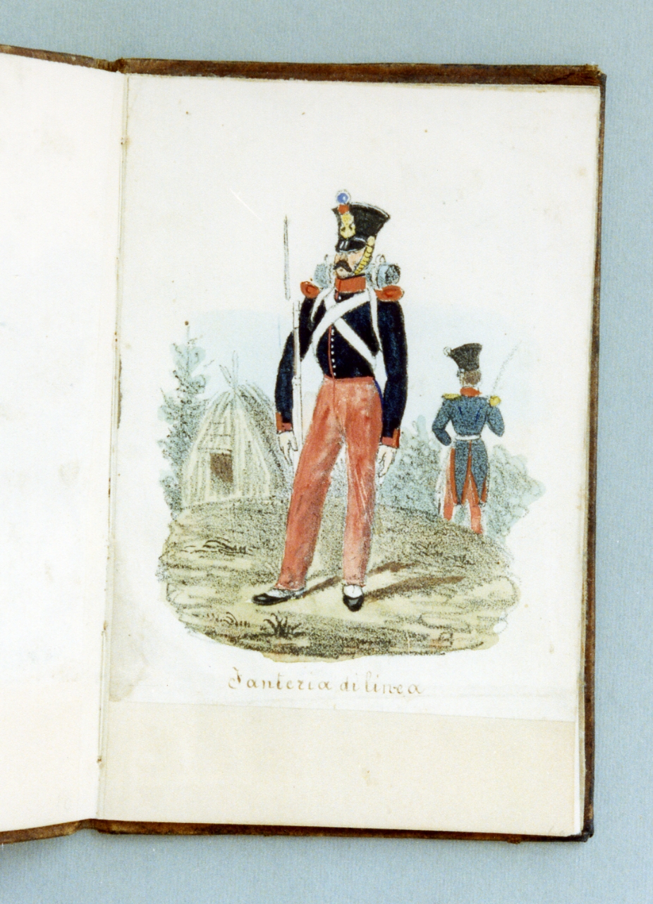 militare dell'esercito borbonico (stampa a colori) - ambito napoletano (sec. XIX)
