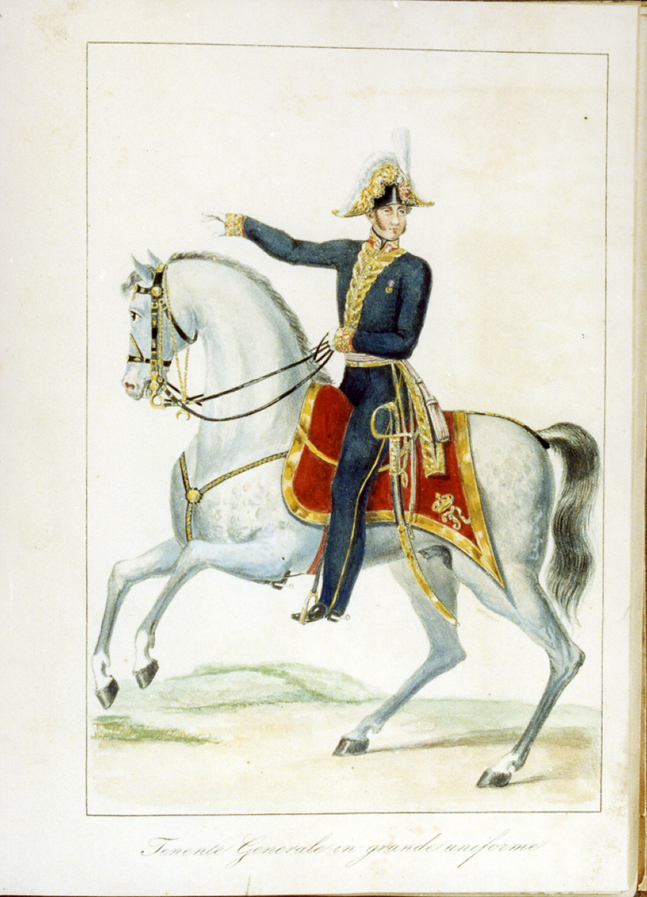 militare dell'esercito borbonico (stampa a colori) - ambito napoletano (sec. XIX)