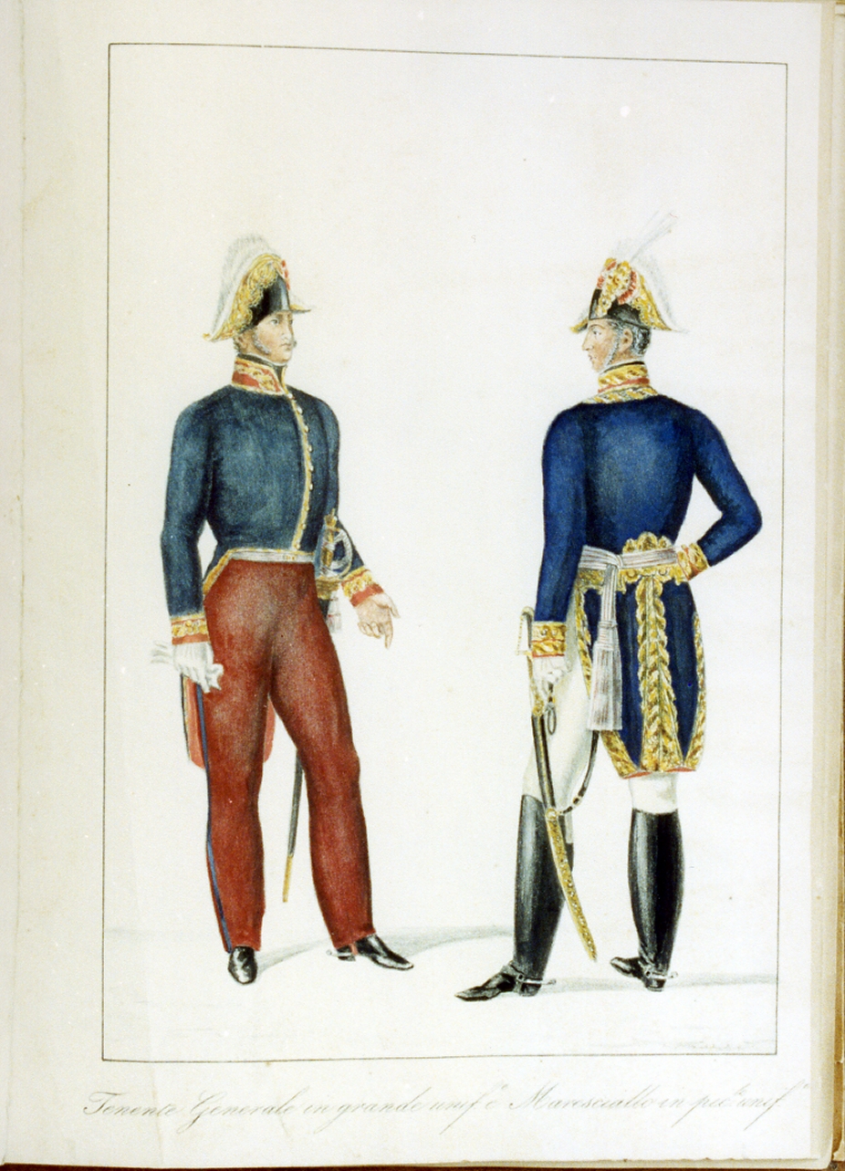 militari dell'esercito borbonico (stampa a colori) - ambito napoletano (sec. XIX)