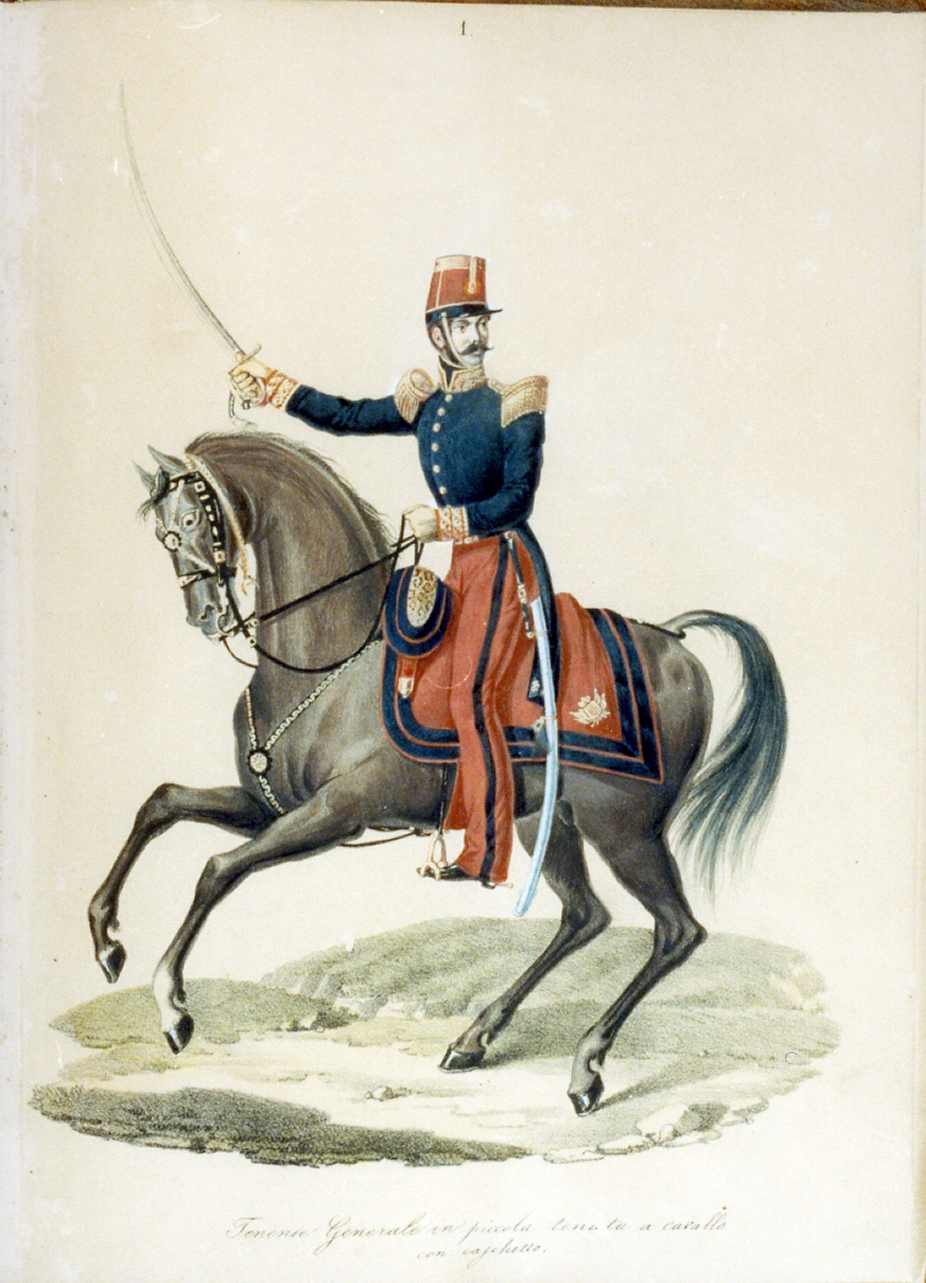 militare dell'esercito borbonico (stampa a colori) - ambito napoletano (sec. XIX)