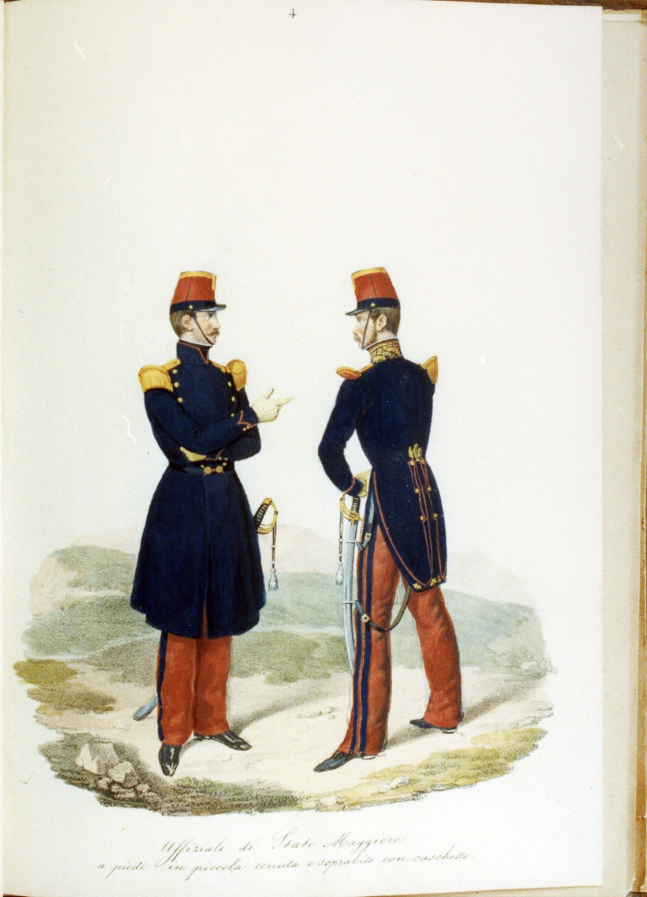 militari dell'esercito borbonico (stampa a colori) - ambito napoletano (sec. XIX)