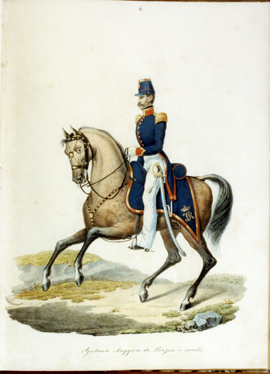 militare dell'esercito borbonico (stampa a colori) - ambito napoletano (sec. XIX)