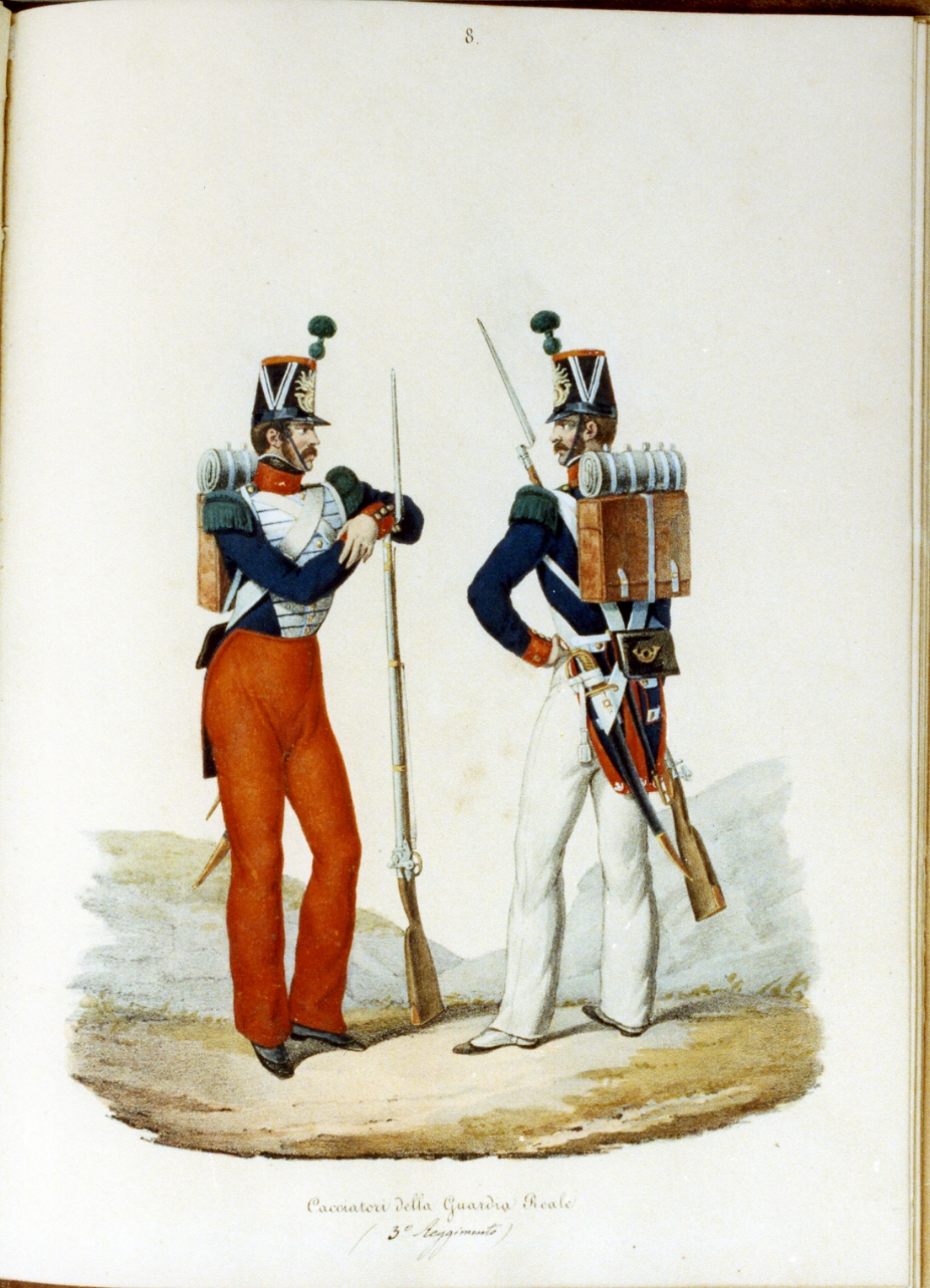 militari dell'esercito borbonico (stampa a colori) - ambito napoletano (sec. XIX)