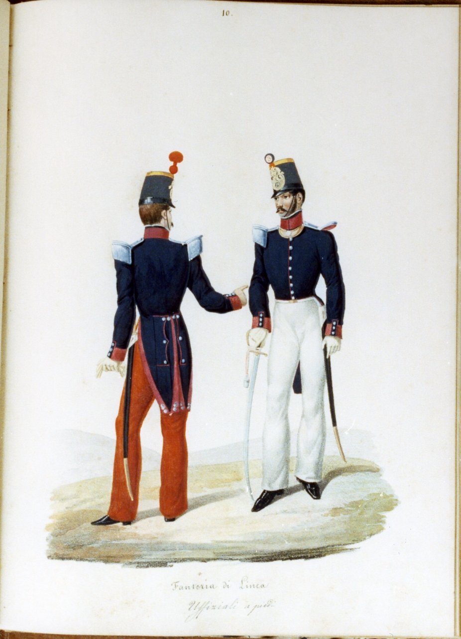 militari dell'esercito borbonico (stampa a colori) - ambito napoletano (sec. XIX)