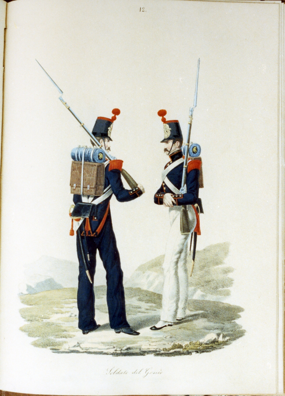 militare dell'esercito borbonico (stampa a colori) - ambito napoletano (sec. XIX)