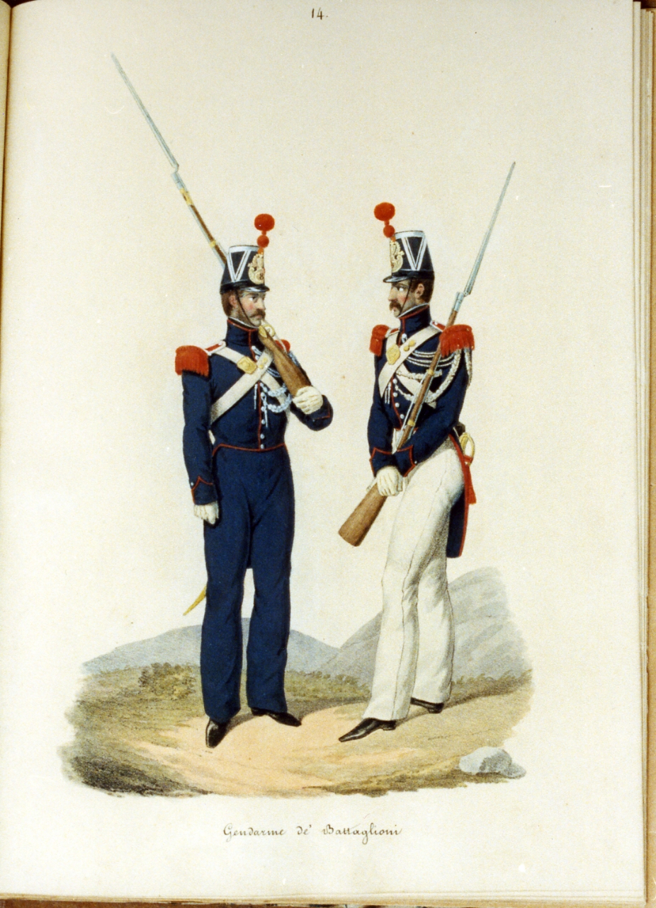 militare dell'esercito borbonico (stampa a colori) - ambito napoletano (sec. XIX)