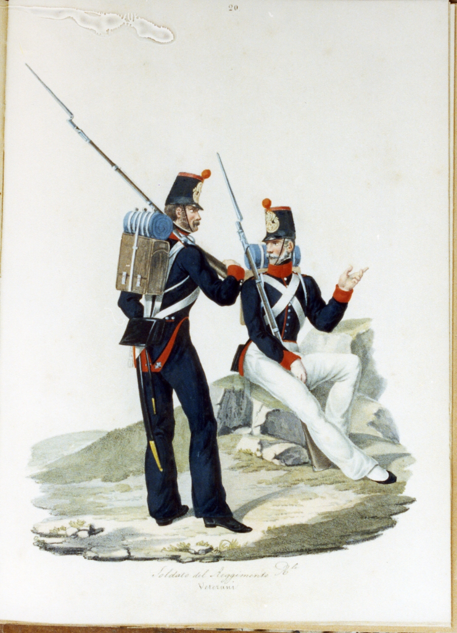 militare dell'esercito borbonico (stampa a colori) - ambito napoletano (sec. XIX)