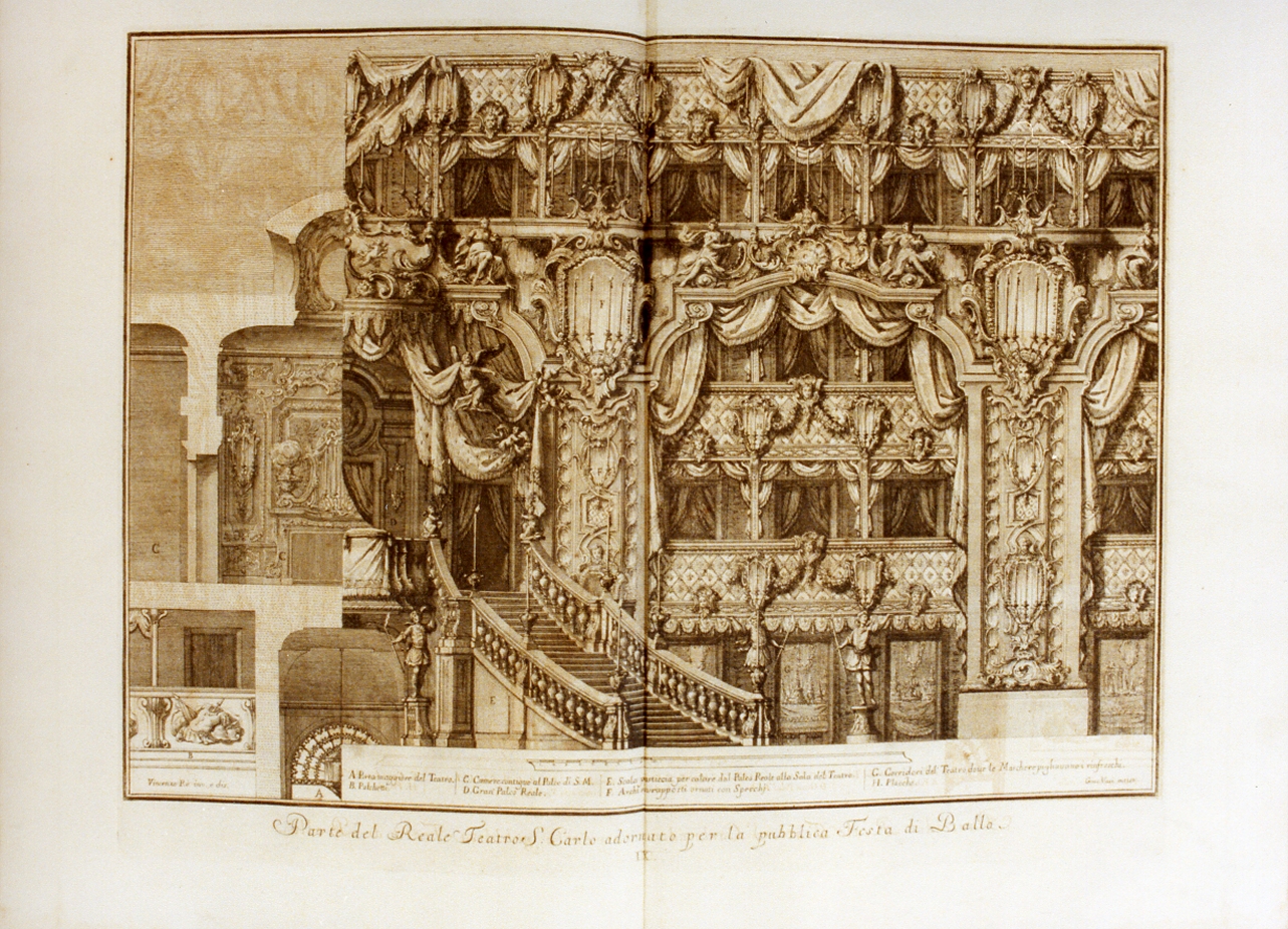 spaccato del teatro di San Carlo a Napoli (stampa) di Vasi Giuseppe (sec. XVIII)