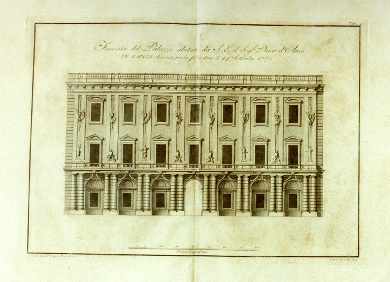 facciata del palazzo del duca d'Arcos a Napoli (stampa) di Nolli Carlo, Vanvitelli Luigi (sec. XVIII)