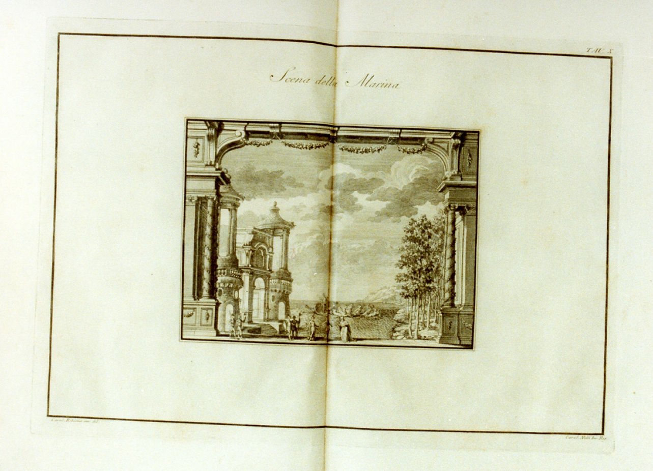 scenografia del teatro del palazzo d'Arcos a Napoli (stampa) di Galli Carlo detto Carlo Bibiena, Nolli Carlo (sec. XVIII)